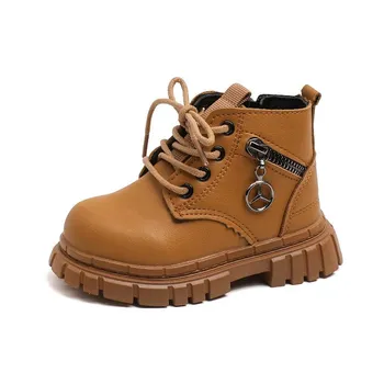 Модные ретро-сапоги для мальчиков в британском стиле, красивые детские кожаные сапоги, новые сапоги для девочек, короткие детские сапоги 21 Inner Length 13.5cm