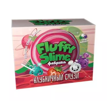 Флаффи слайм-фабрика - Клубничный смузи, 3 слайма, 3 цвета