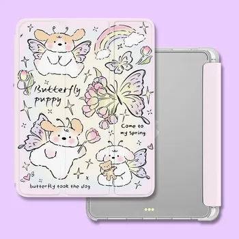 Для iPad Air6 чехол Cute Butterfly Puppy Pattern iPad тройной чехол для iPad Air4 Air5 2022 gen10 10,9 Pro11 Pro13 2024 с подставкой для карандашей iPad 2021 Gen910.2