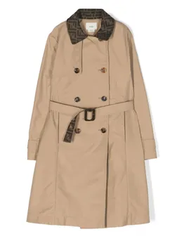 Двубортный тренч с принтом FF Fendi Kids, нейтральный