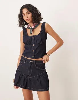 Корсетный топ из денима ASOS DESIGN цвета индиго с выстиранным швом под грудью, коорд