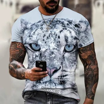 Модные мужские футболки с 3D принтом Fierce Tiger Animal, летние футболки с круглым вырезом большого размера с короткими рукавами, футболки 6XL S