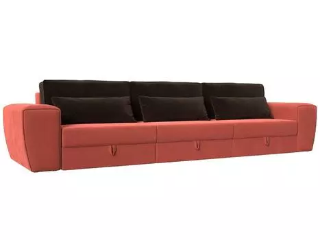 Прямой диван Лига-008 Long Микровельвет Коралловый/Коричневый_2