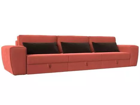 Прямой диван Лига-008 Long Микровельвет Коралловый/Коричневый