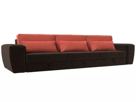 Прямой диван Лига-008 Long Микровельвет Коричневый/Коралловый