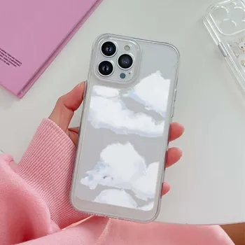 Чехол для телефона с белыми облаками для Iphone 14 13 12 11 Promax Mini Plus Xr Xs Max 7 8 Se 2022, прозрачный мягкий силиконовый чехол For iPhone 12
