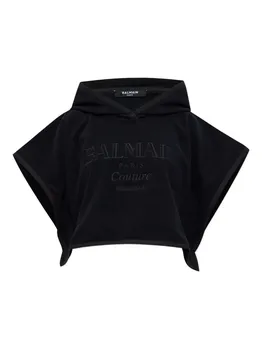 Пончо с капюшоном BALMAIN, черный