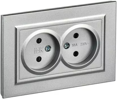 Розетка двухместная без заземления в сборе IEK BR-R23-10-K47-F BRITE с защитными шторками 10А РСш12-2-БрА Алюминевый