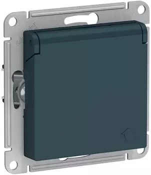 Розетка двухместная с заземлением Systeme Electric ATN000846 AtlasDesign со шторками с крышкой, 16А, IP20, механизм, Изумруд