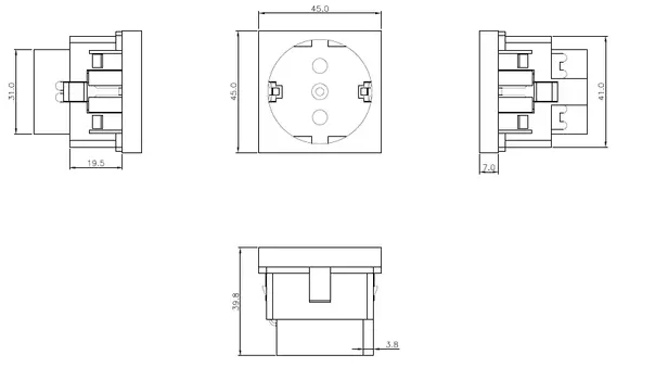 Розетка Hyperline M45-GE-WH 2P+T Mosaic, немецкий стандарт, 45x45мм, белый