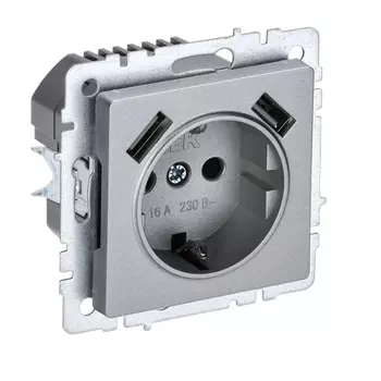 Розетка IEK BR-R14-16-K47 BRITE РС14-1-0-БрА 16А с заземл. защ. шторки алюм.