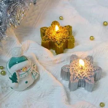 Свеча в форме снежинки, парафин, 7,5x7,5x3 см, 2 цвета