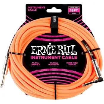 Ernie Ball 18-футовый инструментальный кабель с прямой и угловой оплеткой, неоновый оранжевый