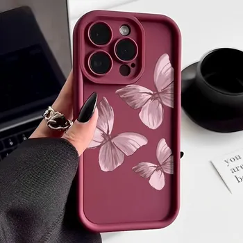 Противоударный чехол для телефона TPU для iPhone 16 15 Pro Max 14 Plus 13 12 Pro 11 XS XR 8 7 Butterfly Soft Matte Silicone Protective Lens Bumper Cover iPhone 15 чёрный