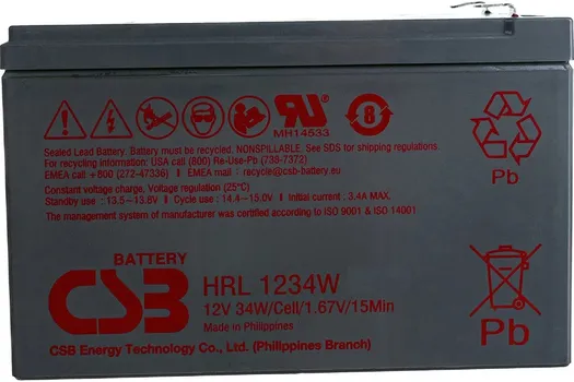 Батарея CSB HRL 1234W 12В, 9Ач, 151х65х98.3мм (с увеличенным сроком службы 10 лет)