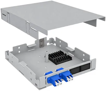 Кросс оптический на DIN-рейку TopLAN КРНМ-Top-04LC/U-OS2-GY-DIN 4 LC/UPC адаптера, одномодовый, TopLAN, укомплектованный