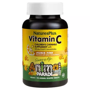Витамин С со вкусом апельсинового сока ("Animal Parade® VITAMIN C Chewable – Orange Juice Flavor"), таблетки, 90 шт, Animal Parade