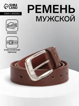 Ремень мужской, ширина 3,6 см, гладкий, винт, пряжка металл, цвет коричневый