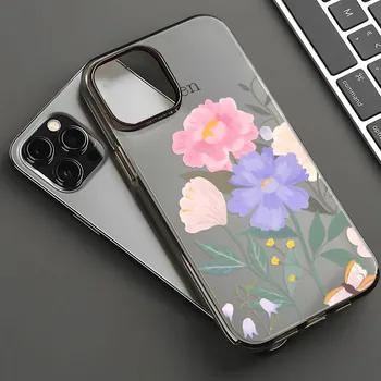 Чехлы для мобильных телефонов iPhone 11 13 15 Pro Max 12 14 Pro Max Чехол для iPhone 16 15 Plus 13 Pro 12 Матовая текстура с рисунком в виде мультяшных цветов iPhone 11 белый
