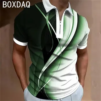 Мужская летняя рубашка-поло для гольфа, повседневная рубашка с 3D-полосатым принтом, свободный топ, мужская летняя футболка с короткими рукавами и воротником S