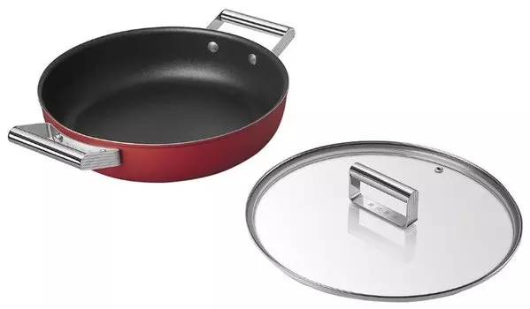 Сковорода SMEG 28см, алюминий, антипригарное покрытие, красный с крышкой (CKFD2811RDM)