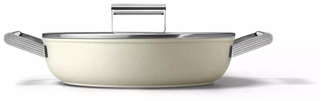 Сковорода SMEG 28см, алюминий, антипригарное покрытие, кремовый с крышкой (CKFD2811CRM)