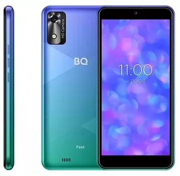 Смартфон BQ 5565L Fest, 5.45" 720x1440 IPS, Unisoc SC9832E, 2Gb RAM, 16Gb, 3G/4G, Wi-Fi, BT, Cam, 2-Sim, 2200 мА⋅ч, Micro-USB, Android 11 Go, бирюзовый