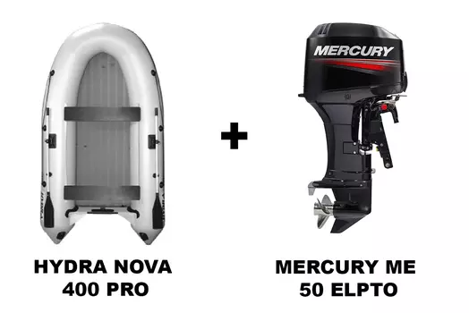 Лодка ПВХ HYDRA Nova 400 Pro + 2х-тактный лодочный мотор MERCURY ME 50 ELPTO