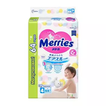 Merries Подгузники размер L (9-14 кг), 64 шт.