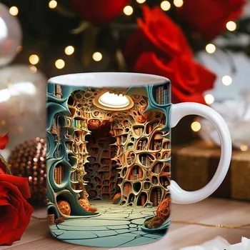 Творческая 3D кружка для книжной полки с космическим дизайном, керамическая кружка с 3D-эффектом, кружка для библиотечной полки, для любителей книг, 350 мл