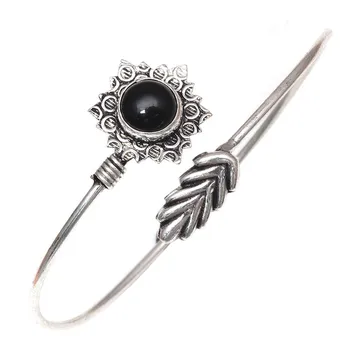 Black Spinal Gemstone Handmade Silver Jewelry Cuff Bracelets 7 Adjustable