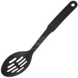 Ложка поварская нейлон, с прорезями, навеска, черная, Daniks, Эконом, YW-KT017-10/H1010-02