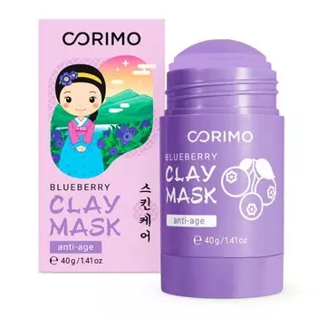 Маска для лица, Corimo, глиняная, для всех типов кожи, с коллагеном и голубикая, 40 г, стик