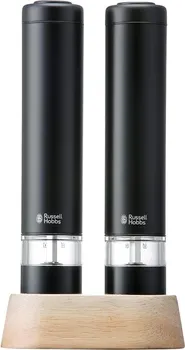 Электрическая мельница Russell Hobbs для соли и перца, каменная соль, перец, специи, регулируемая степень помола, набор из 2 шт., мини-размер, черный 7933JP-BK