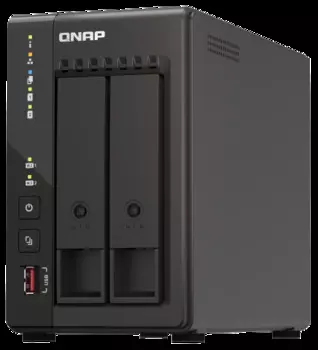 Сетевой RAID-накопитель QNAP TS-253E-8G 2 отсека 3,5"/2,5", 2 порта 2,5 GbE BASE-T, 2 HDMI-порта. Intel Celeron J6412 2,0 ГГц (2,6 ГГц), 8 ГБ.