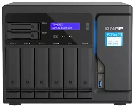Сетевой RAID-накопитель QNAP TS-855X-8G 6 отсеков 3,5"/2,5", 2 отсека 2,5", 2 порта M.2, 2 порта 2,5 GbE BASE-T, 1 порт 10 GbE BASE-T, Intel Atom C512