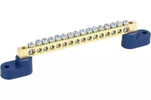 Шина Rexant 11-2330 «N» нулевая 6х9 мм на двух угловых синих изоляторах 16 групп