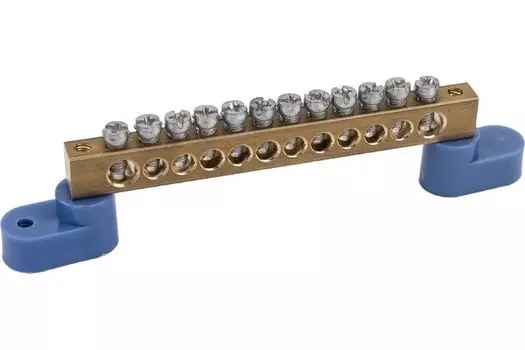 Шина Rexant 11-2335 «N» нулевая 8х12 мм на двух угловых синих изоляторах 12 групп