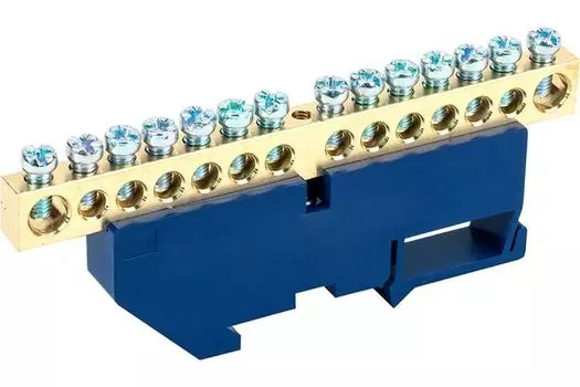 Шина Rexant 11-2350 «N» нулевая с синим изолятором на DIN-рейку 8x12 мм стойка бол. 14 групп