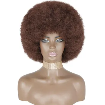 XINRAN Kinky Curly Короткие афро-парики Черный натуральный синтетический парик для женщин Термостойкое волокно Афро-американский парик