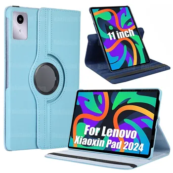 Чехол для Lenovo Xiaoxin Pad 2024 (11 дюймов) Подставка из искусственной кожи с функцией вращения на 360 градусов и функцией сна/пробуждения для Xiaoxin Pad 2024 11 XiaoXin Pad 2024 чёрный