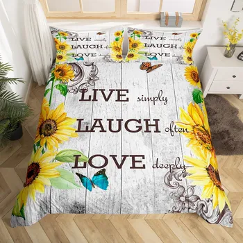 Пододеяльник с рисунком гнома и подсолнуха King Queen Lovely Dwarf Flowers, комплект постельного белья с желтыми цветами и 2 наволочками EU Single(135x200cm)