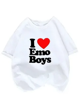 Модная женская футболка с принтом Harajuku Love Emo для мальчиков и девочек с коротким рукавом и круглым вырезом, женская футболка, верхняя одежда Camisetas L