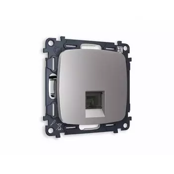 Комплект механизма Ambrella Volt телефонной розетки OMEGA MO512030 Сталь матовый RJ-11(4P4C) с защитной шторкой QUANT