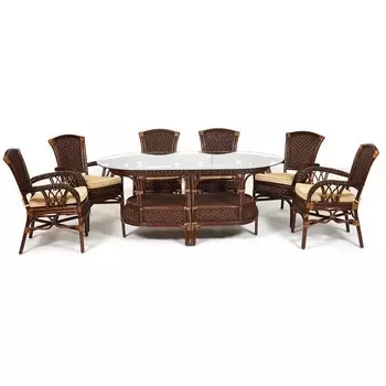 Комплект обеденный GRAND (стол со стеклом+6 кресел+ подушки) Pecan Washed (античн. орех) Tetchair 7860 9031