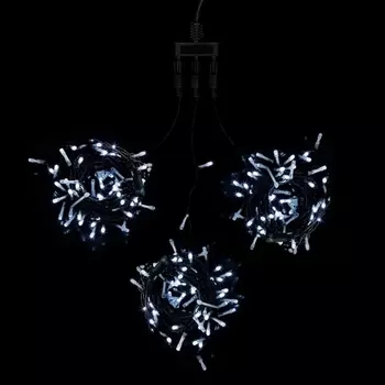 Комплект 3 Белых Нити с Мерцанием Белого Диода по 20м, LED, Провод Черный ПВХ, IP54 Laitcom На деревья KDD600BLW-11-1W