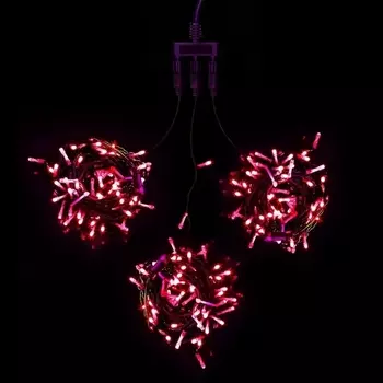 Комплект 3 Красных Нити с Мерцанием Белого Диода по 20м, LED, Провод Черный ПВХ, IP54 Laitcom На деревья KDD600BLW-11-1R
