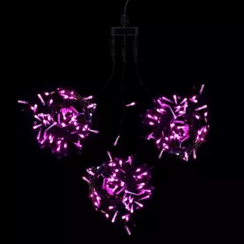 Комплект 3 Розовых Нити с Мерцанием Белого Диода по 20м, LED, Провод Черный ПВХ, IP54 Laitcom На деревья KDD600BLW-11-1P