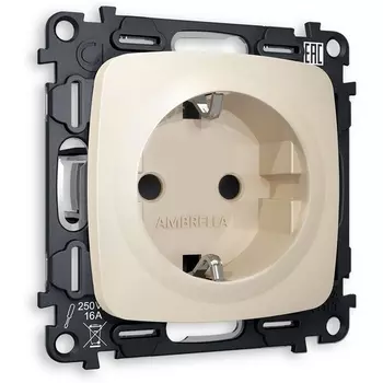 Комплект механизма Ambrella Volt электрической розетки OMEGA MO327010 Бежевый матовый с заземлением со шторками 2P+E 16A-250V QUANT
