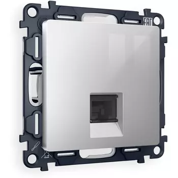 Комплект механизма Ambrella Volt компьютерной розетки ALFA MA412010 Серебро глянец RJ-45(8P8C) CAT6 с защитной шторкой QUANT